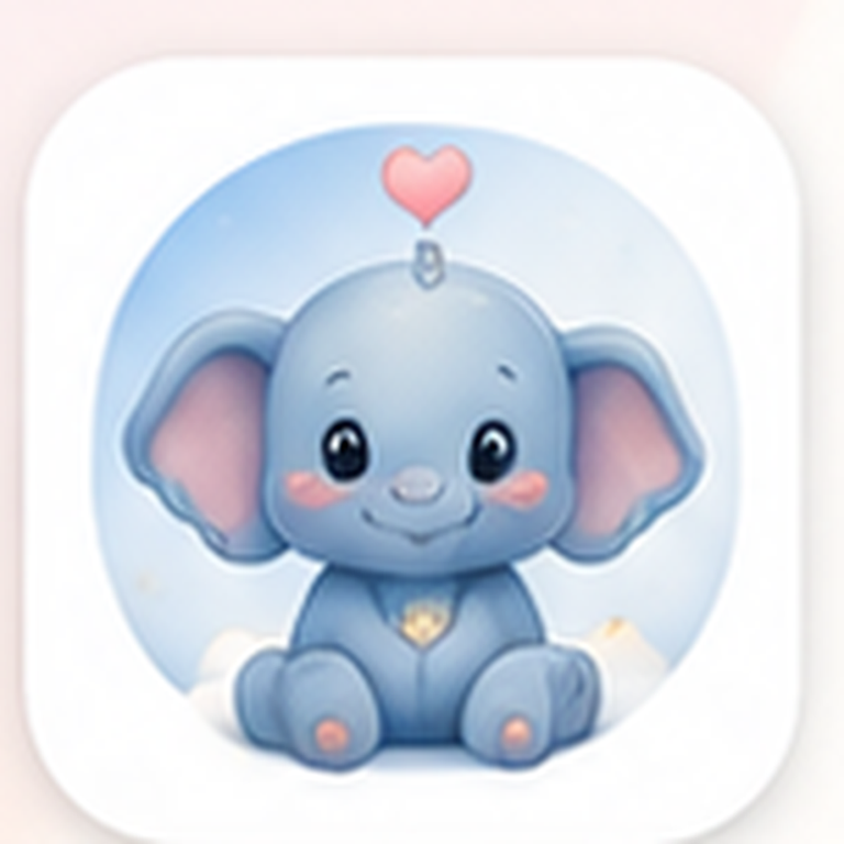 Der freundliche blaue BabyLog-Elefant mit einem kleinen Herz
